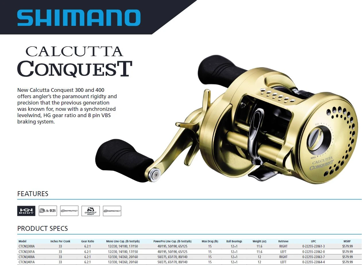 Shimano Calcutta Conquest 300/400 Round Baitcasting Reels - Image 5